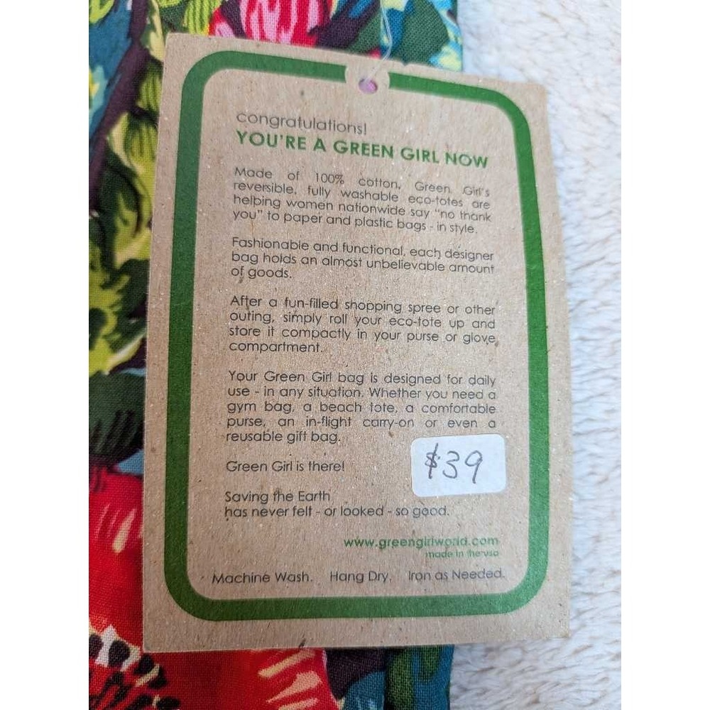 Green Girl Eco Tote Bag‎ Reusable Shopping Bag NWT Tropical Floral Print - Picture 4 of 9
